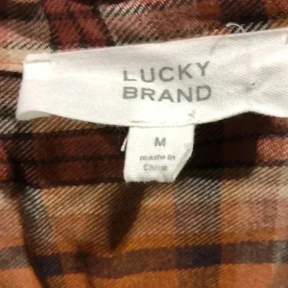 Lucky Brand V-neck,collar,long sleeve,rust plaid,button down, tie waist - Picture 11 of 11